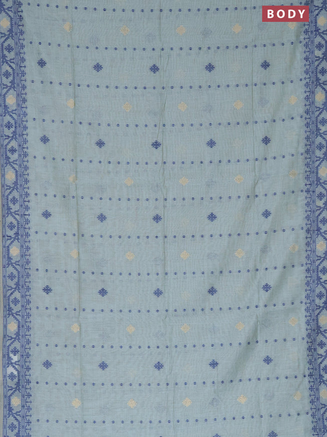 Munga cotton saree pastel green shade and blue with allover thread & zari woven buttas and thread woven border