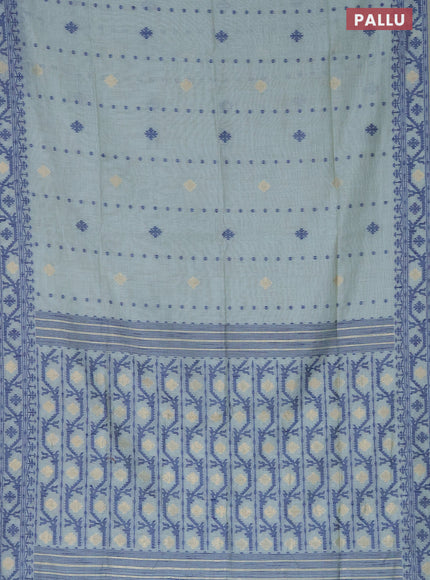 Munga cotton saree pastel green shade and blue with allover thread & zari woven buttas and thread woven border