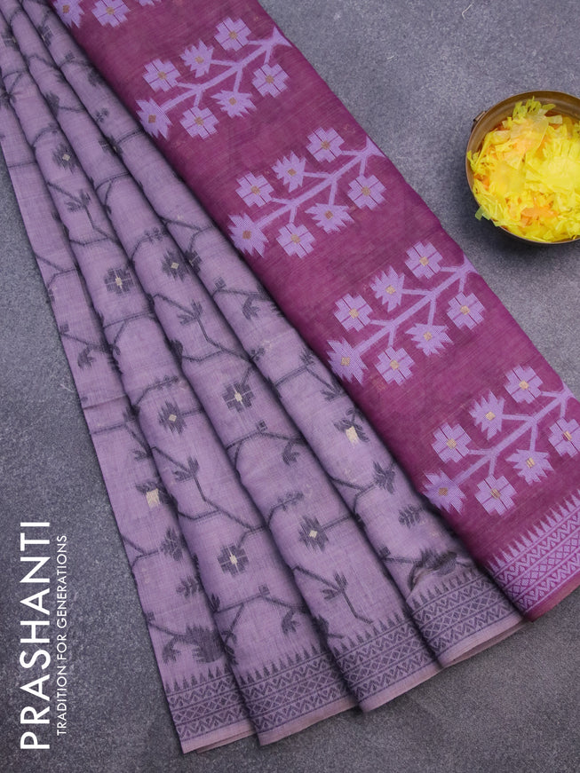 Munga cotton saree pastel purple and purple with allover thread weaves and thread woven border