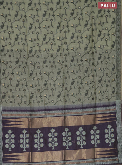 Munga cotton saree pastel green and dark blue with allover thread weaves and thread woven border