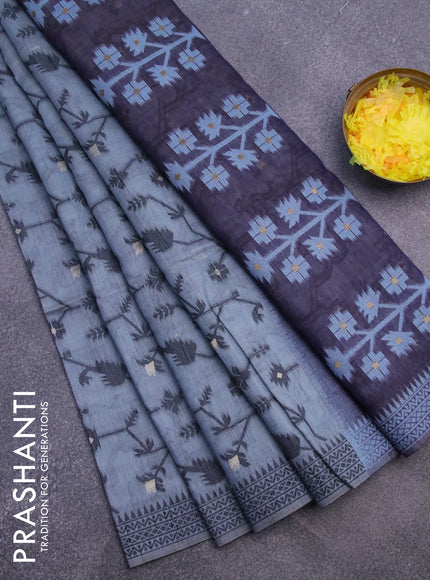 Munga cotton saree pastel blue shade and dark blue with allover thread weaves and thread woven border