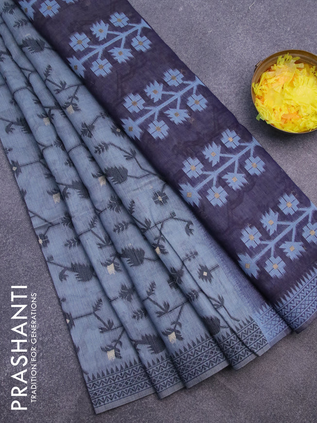 Munga cotton saree pastel blue shade and dark blue with allover thread weaves and thread woven border