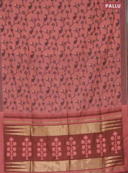 Munga cotton saree pastel peach shade and brown with allover thread weaves and thread woven border