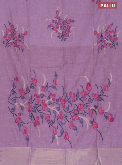 Munga cotton saree lavender shade with thread & zari woven buttas in borderless style