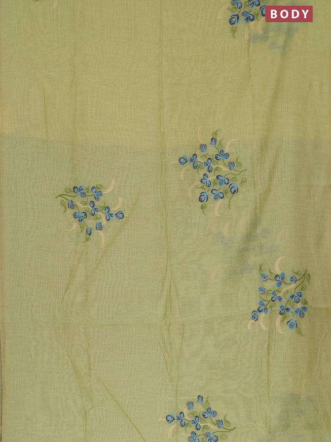 Munga cotton saree pista green with thread & zari woven buttas in borderless style