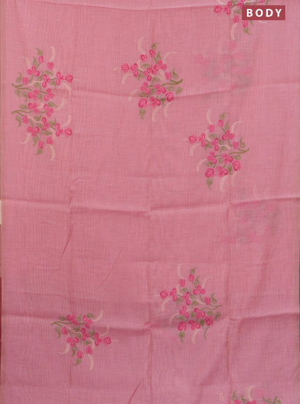 Munga cotton saree pastel pink with thread & zari woven buttas in borderless style