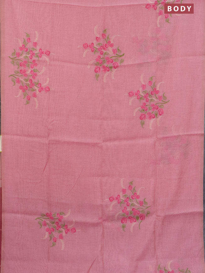 Munga cotton saree pastel pink with thread & zari woven buttas in borderless style