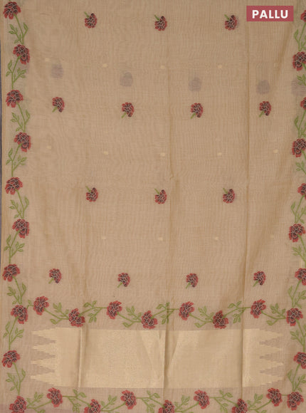 Munga cotton saree beige with thread & zari woven buttas and thread woven border