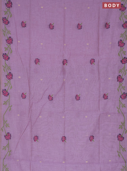 Munga cotton saree lavender shade with thread & zari woven buttas and thread woven border