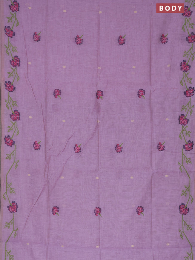 Munga cotton saree lavender shade with thread & zari woven buttas and thread woven border