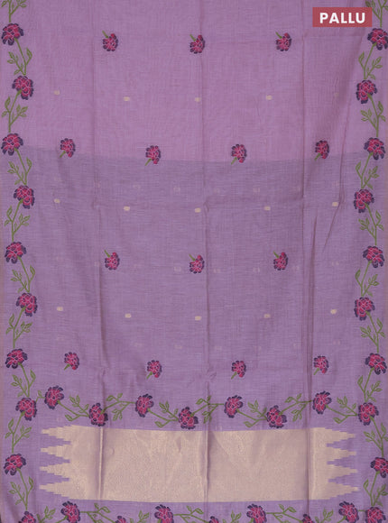 Munga cotton saree lavender shade with thread & zari woven buttas and thread woven border