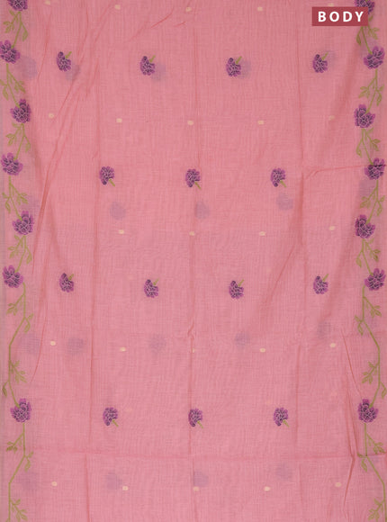 Munga cotton saree peach pink with thread & zari woven buttas and thread woven border