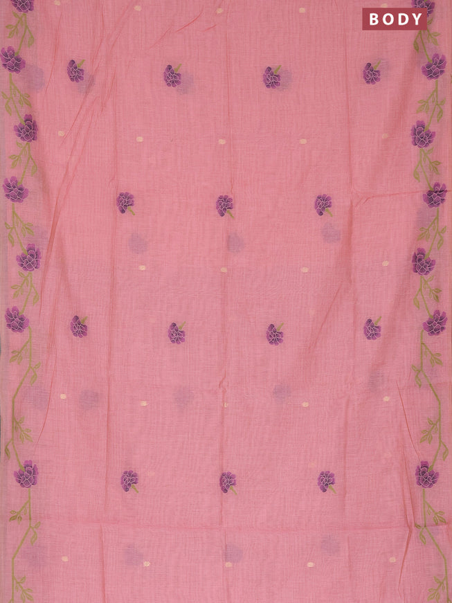 Munga cotton saree peach pink with thread & zari woven buttas and thread woven border