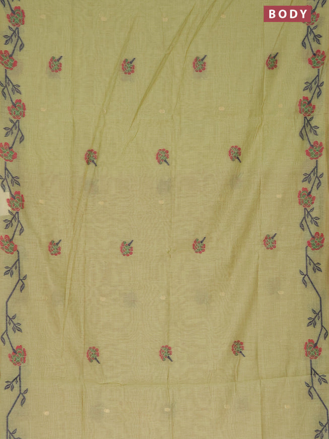 Munga cotton saree pista green with thread & zari woven buttas and thread woven border