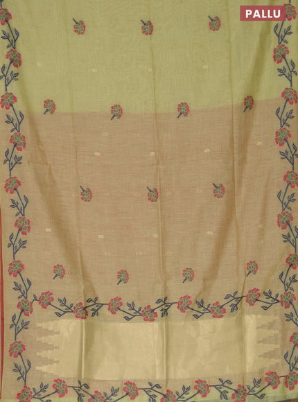 Munga cotton saree pista green with thread & zari woven buttas and thread woven border