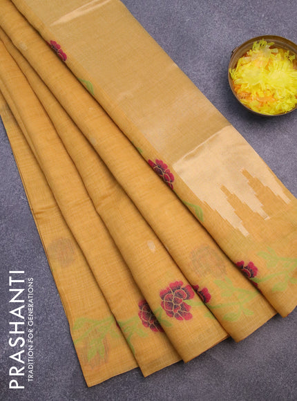 Munga cotton saree mustard yellow with thread & zari woven buttas and thread woven border