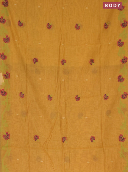 Munga cotton saree mustard yellow with thread & zari woven buttas and thread woven border