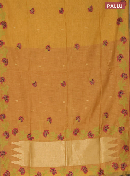 Munga cotton saree mustard yellow with thread & zari woven buttas and thread woven border