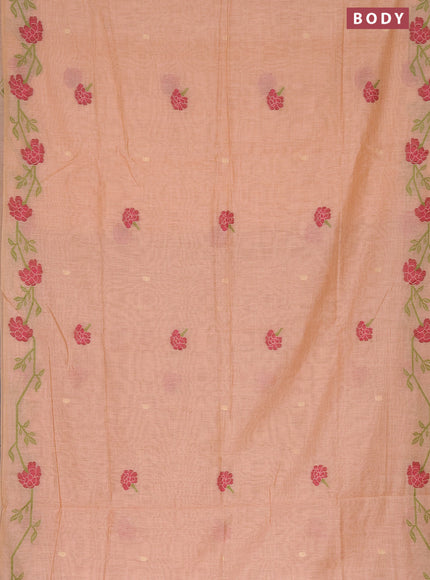 Munga cotton saree peach orange with thread & zari woven buttas and thread woven border