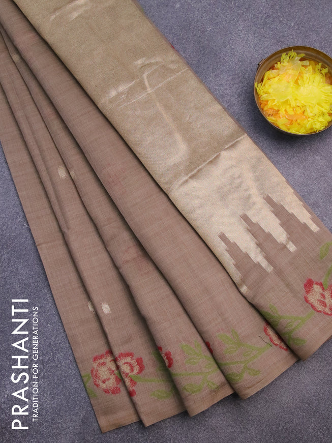 Munga cotton saree grey shade with thread & zari woven buttas and thread woven border