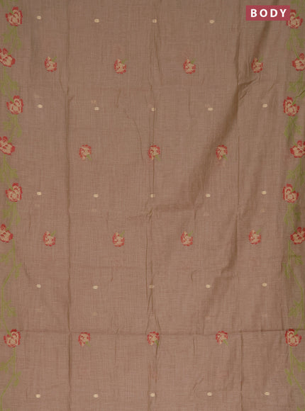 Munga cotton saree grey shade with thread & zari woven buttas and thread woven border