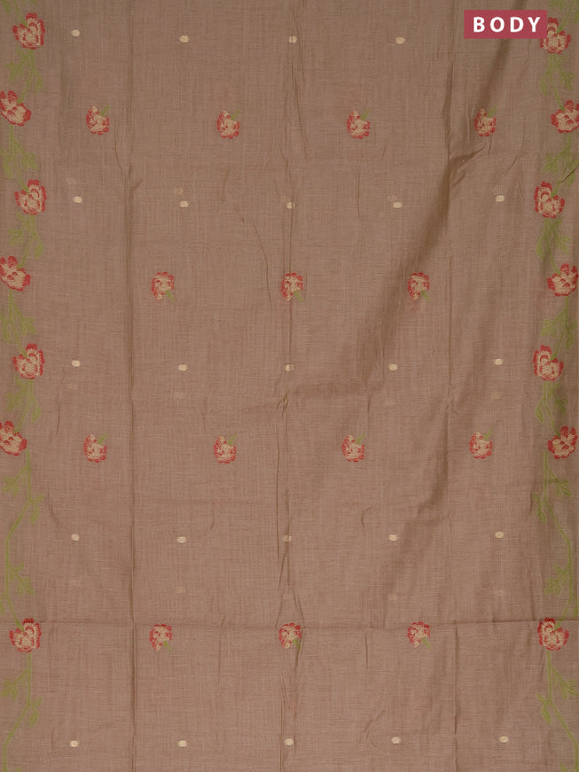 Munga cotton saree grey shade with thread & zari woven buttas and thread woven border