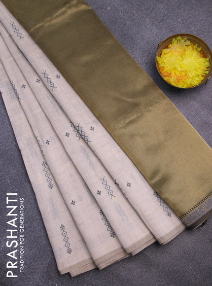 Munga cotton saree beige and black with allover thread weaves in borderless style