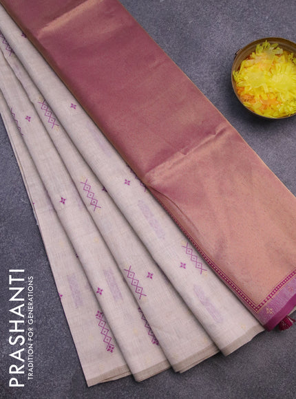 Munga cotton saree beige and purple with allover thread weaves in borderless style