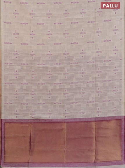 Munga cotton saree beige and purple with allover thread weaves in borderless style