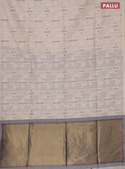 Munga cotton saree beige and navy blue with allover thread weaves in borderless style