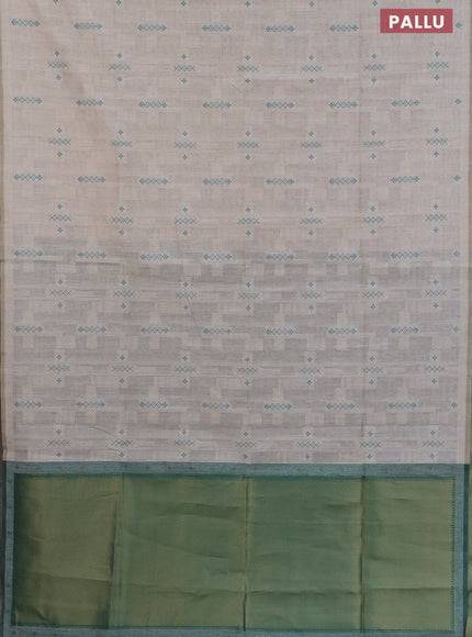 Munga cotton saree beige and teal green with allover thread weaves in borderless style