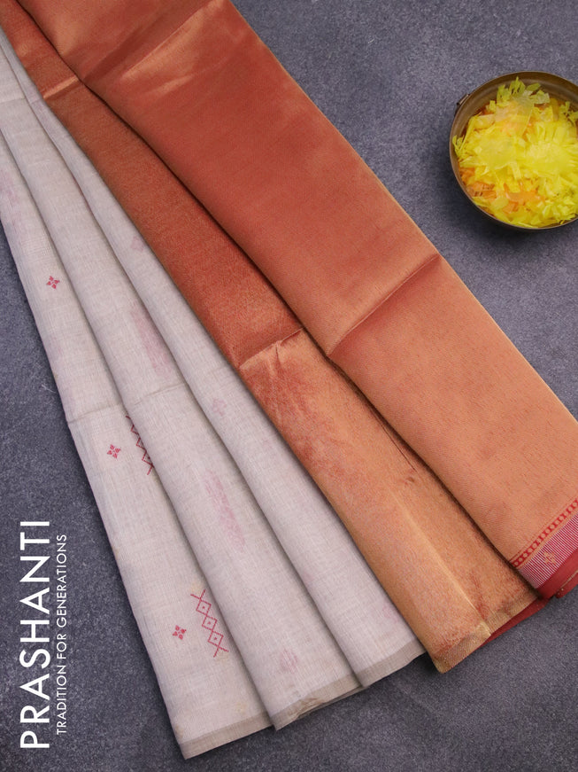 Munga cotton saree beige and maroon with allover thread weaves in borderless style