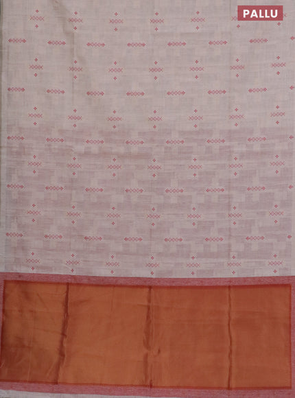 Munga cotton saree beige and maroon with allover thread weaves in borderless style