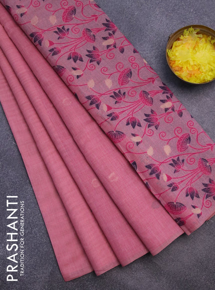 Munga cotton saree pastel pink with thread woven floral buttas in borderless style