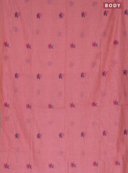 Munga cotton saree pastel pink with thread woven floral buttas in borderless style