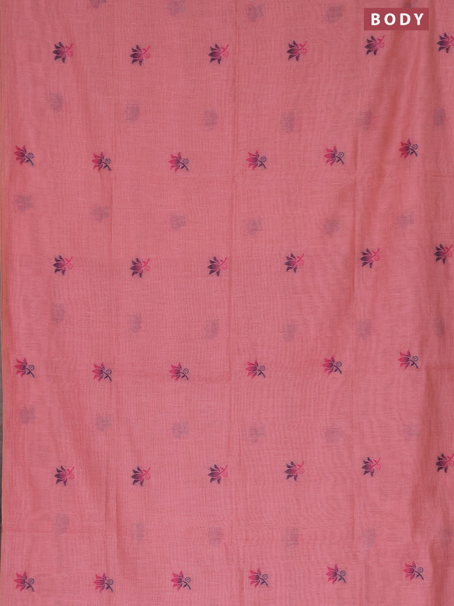 Munga cotton saree pastel pink with thread woven floral buttas in borderless style