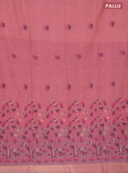 Munga cotton saree pastel pink with thread woven floral buttas in borderless style