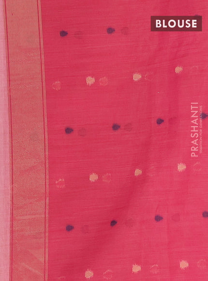 Munga cotton saree pastel pink with thread woven floral buttas in borderless style