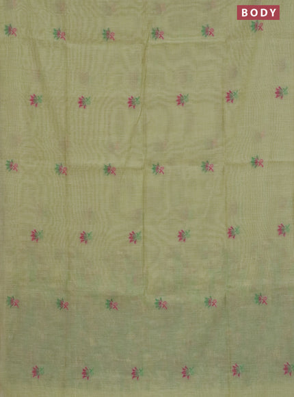 Munga cotton saree pista green with thread woven floral buttas in borderless style