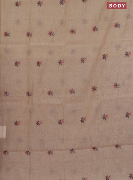 Munga cotton saree beige with thread woven floral buttas in borderless style