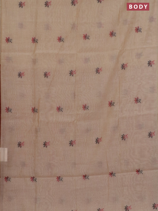 Munga cotton saree beige with thread woven floral buttas in borderless style