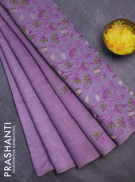 Munga cotton saree lavender shade with thread woven floral buttas in borderless style