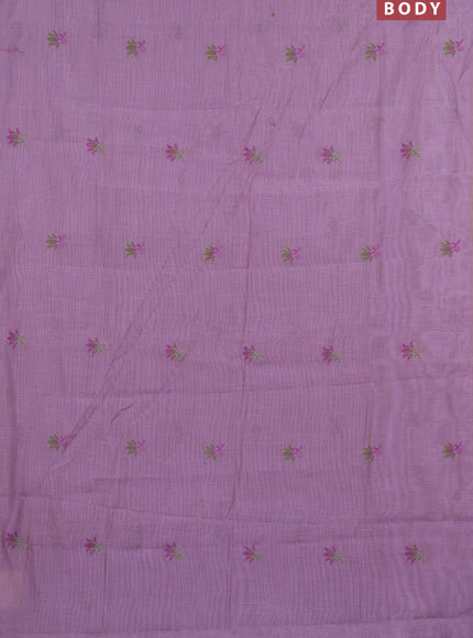 Munga cotton saree lavender shade with thread woven floral buttas in borderless style