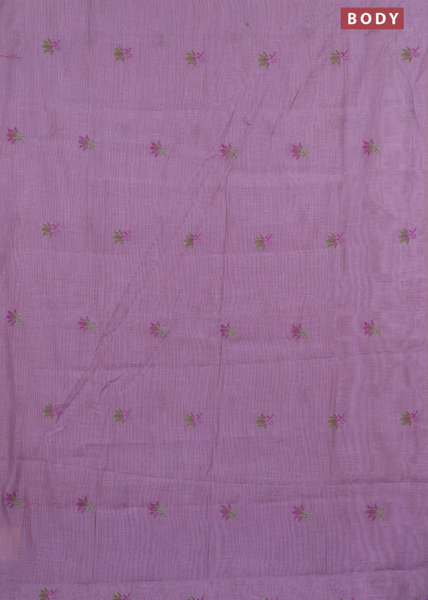 Munga cotton saree lavender shade with thread woven floral buttas in borderless style