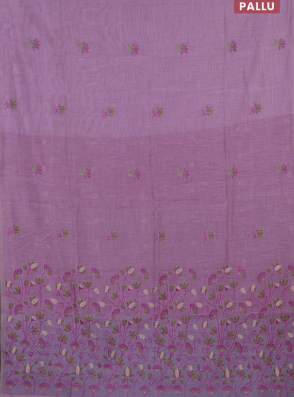 Munga cotton saree lavender shade with thread woven floral buttas in borderless style