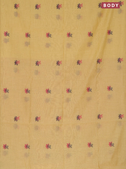 Munga cotton saree yellow with thread woven floral buttas in borderless style