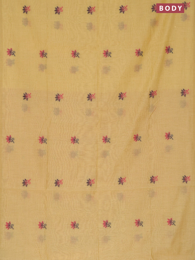 Munga cotton saree yellow with thread woven floral buttas in borderless style