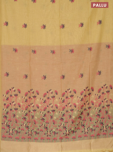 Munga cotton saree yellow with thread woven floral buttas in borderless style