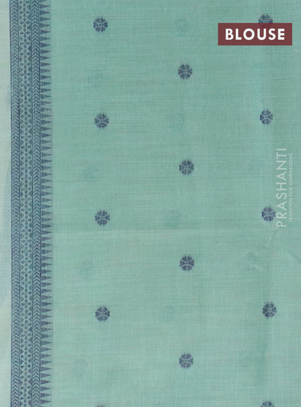 Munga cotton saree beige and teal green shade with thread woven warli buttas and thread woven border