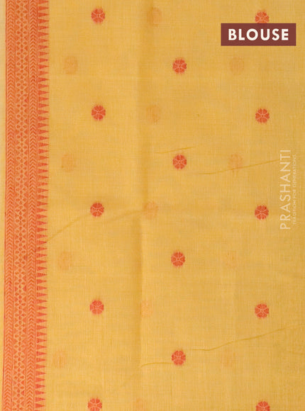 Munga cotton saree beige and yellow with thread woven warli buttas and thread woven border